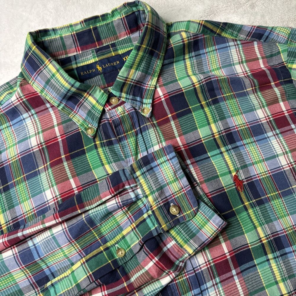 Chaps‎ Ralph Lauren MEDIUM Plaid Button Down Shirt Green/Blue Long Sleeve EUC